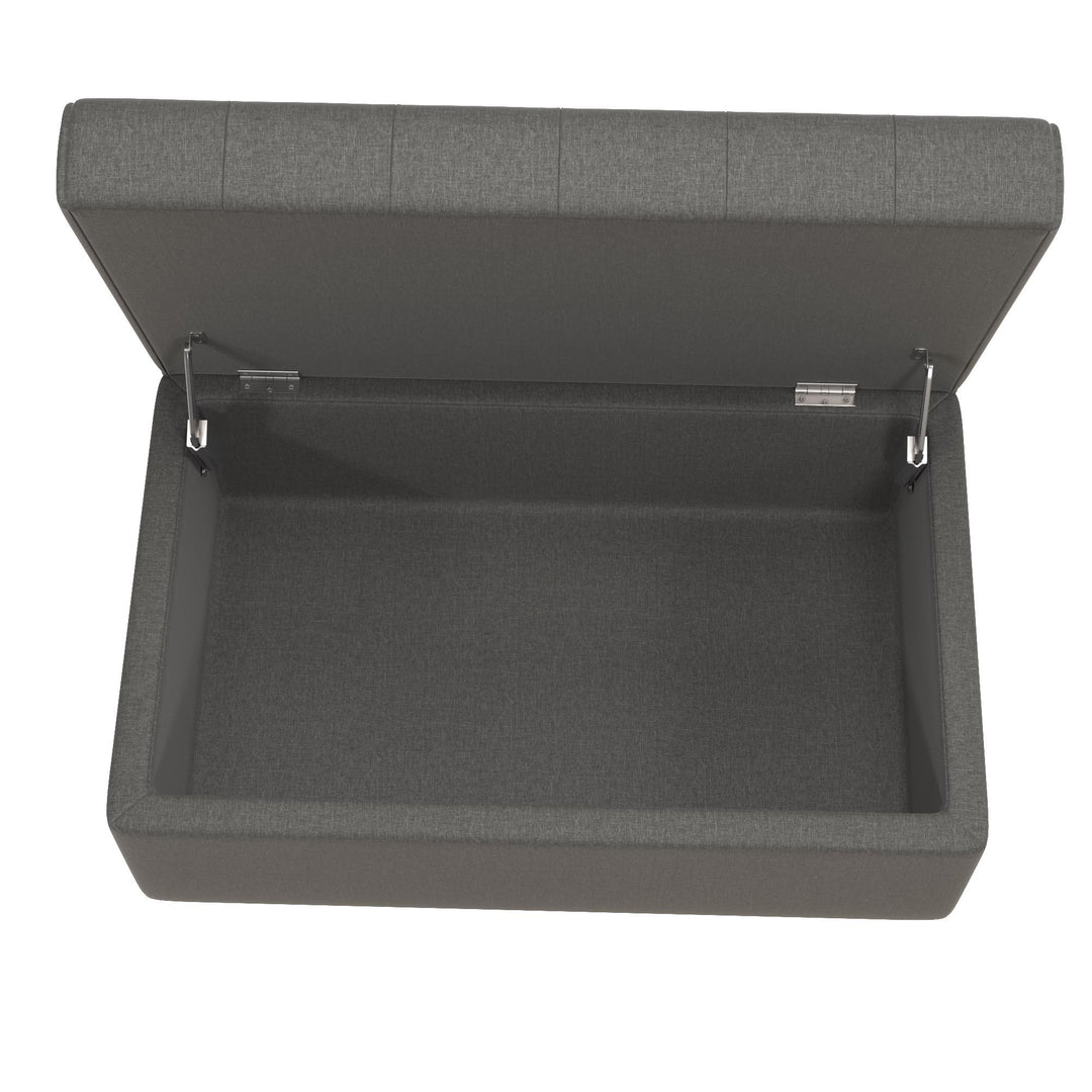 Tufted storage ottoman with cushioned top - Grey Linen