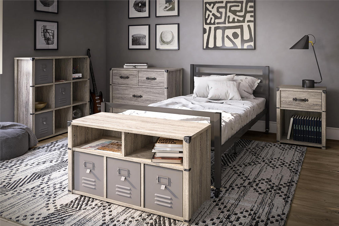 Storage bench with metal accents -  Gray Oak