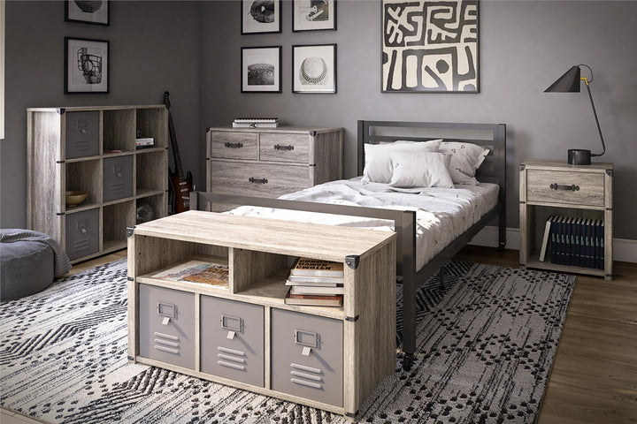 Storage bench with metal accents -  Gray Oak