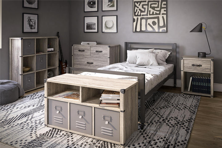 Best nightstand with leather drawer pull -  Gray Oak