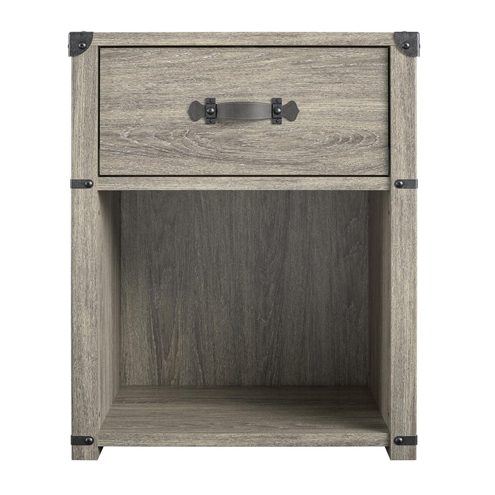 Nova 1 Drawer Storage Nightstand with Leather Drawer Pull  -  Gray Oak