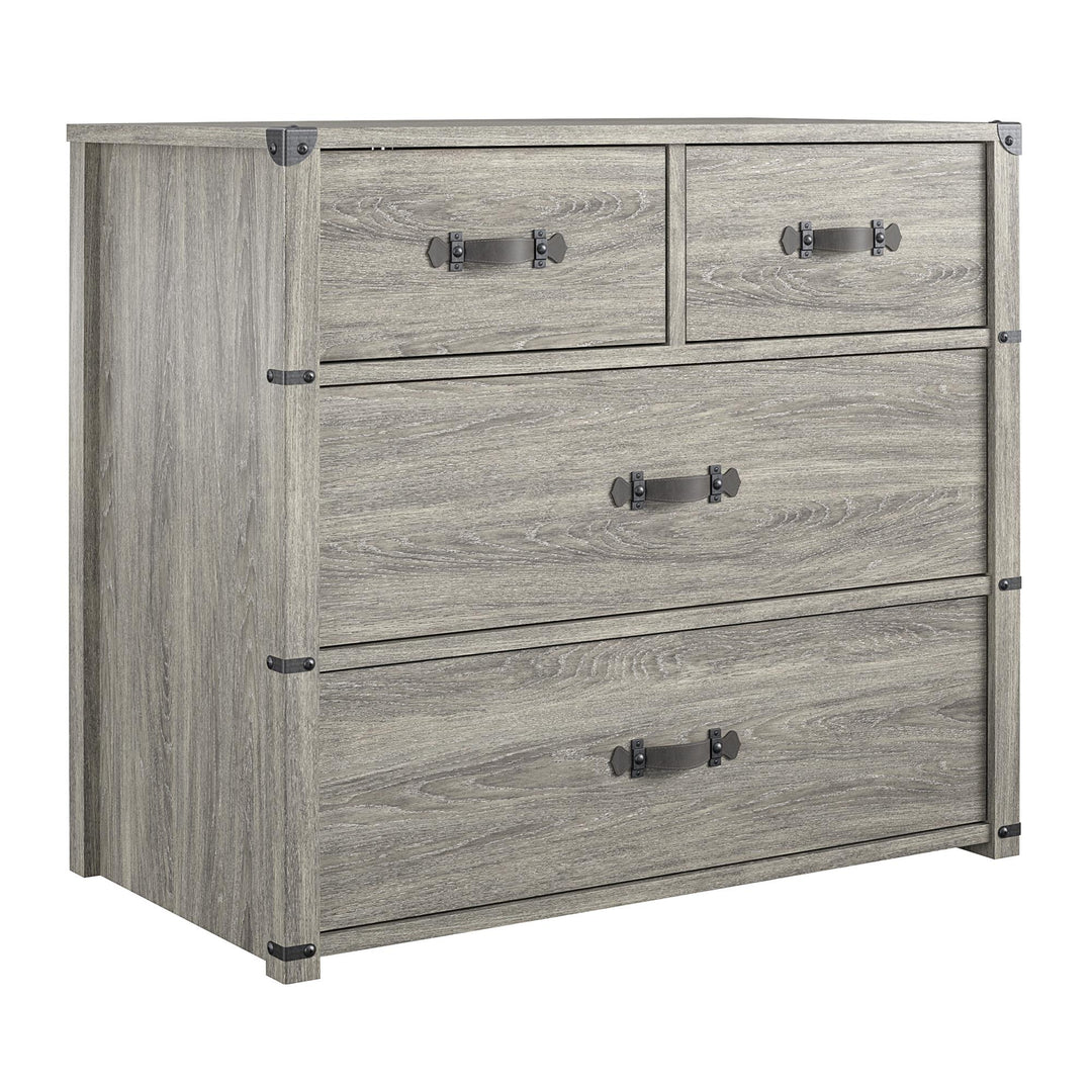 4 Drawer Dresser Leather Pulls -  Gray Oak