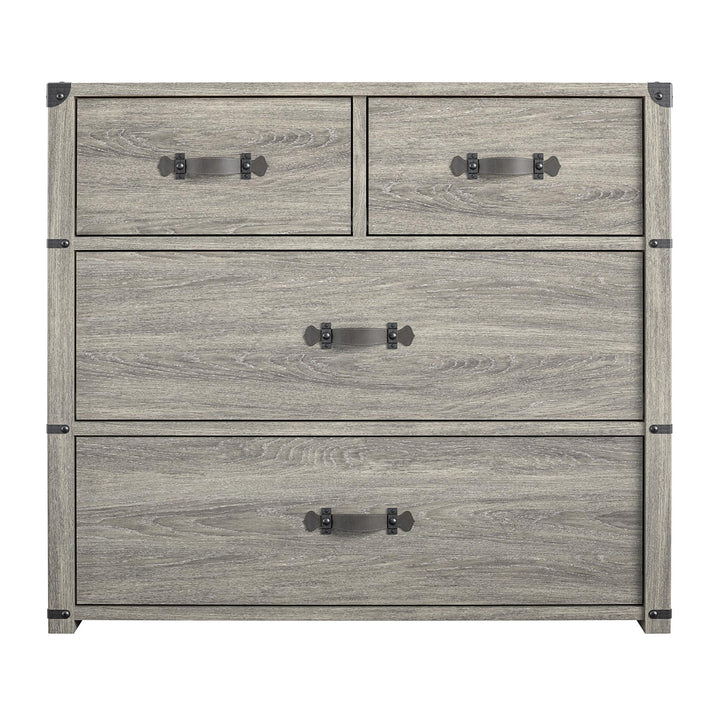 Nova 4 Drawer Storage Dresser with Leather Drawer Pulls  -  Gray Oak