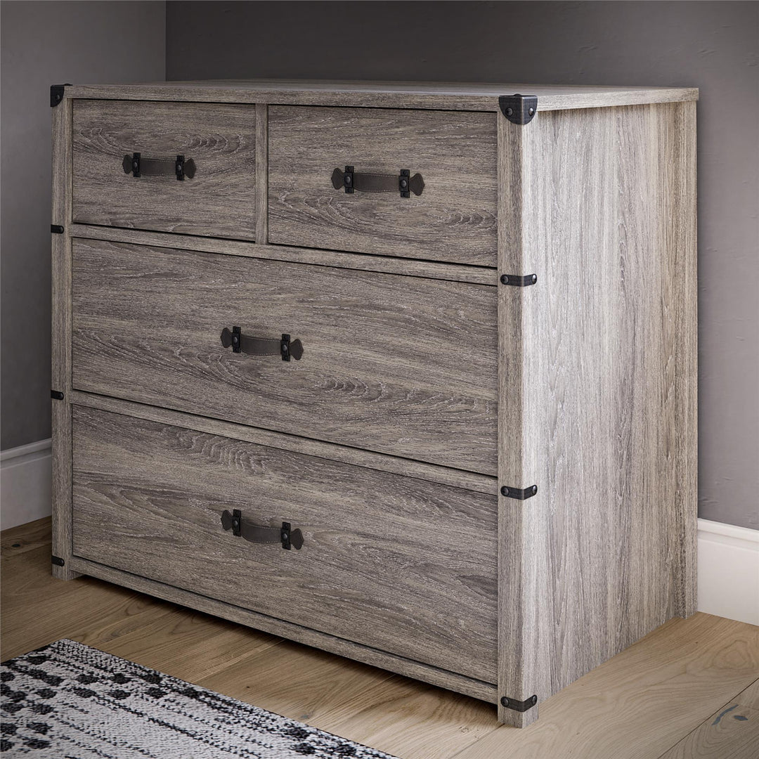 Nova 4 Drawer Leather Pulls Dresser -  Gray Oak