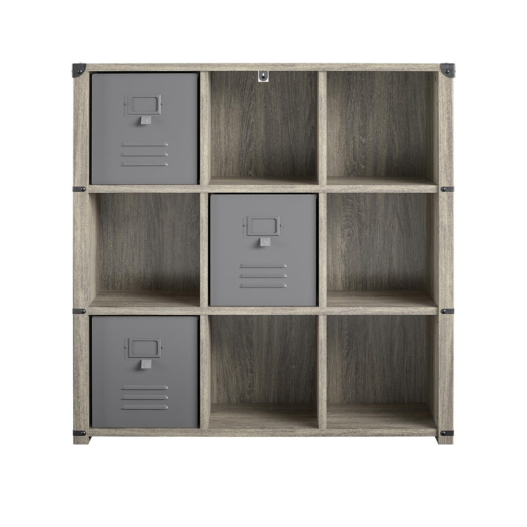 Nova 9 Cube Multipurpose Bookcase with Metal Accents  -  Gray Oak