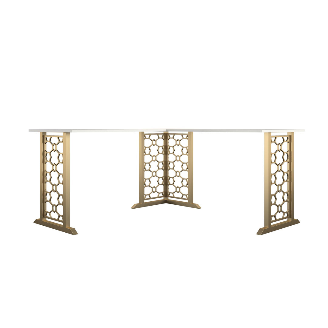 Ella L Shaped Desk with Gold Metal Modern Design Base  -  White