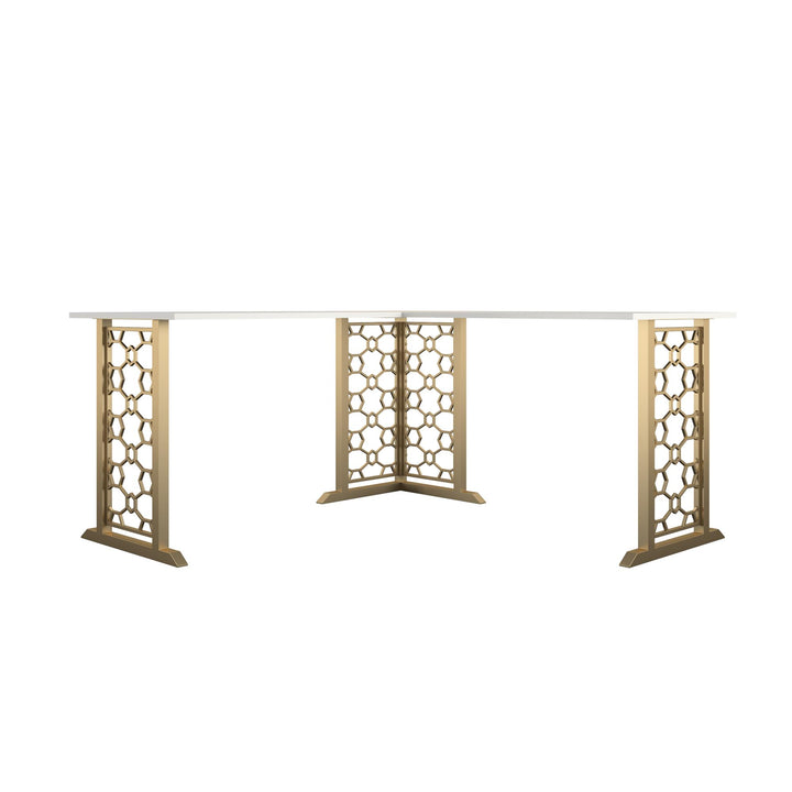 Ella L Shaped Desk with Gold Metal Modern Design Base  -  White