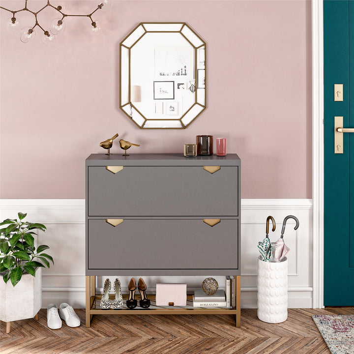 Brielle Entryway Shoe Storage with 2 Fold Out Drawers and a Bottom Shelf - Graphite Grey