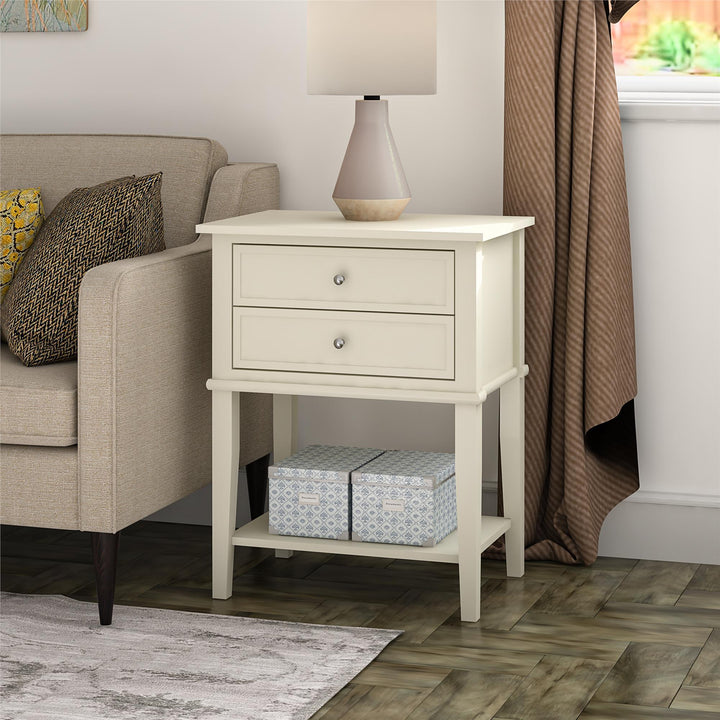 Stylish Franklin Accent Table with Drawers -  White
