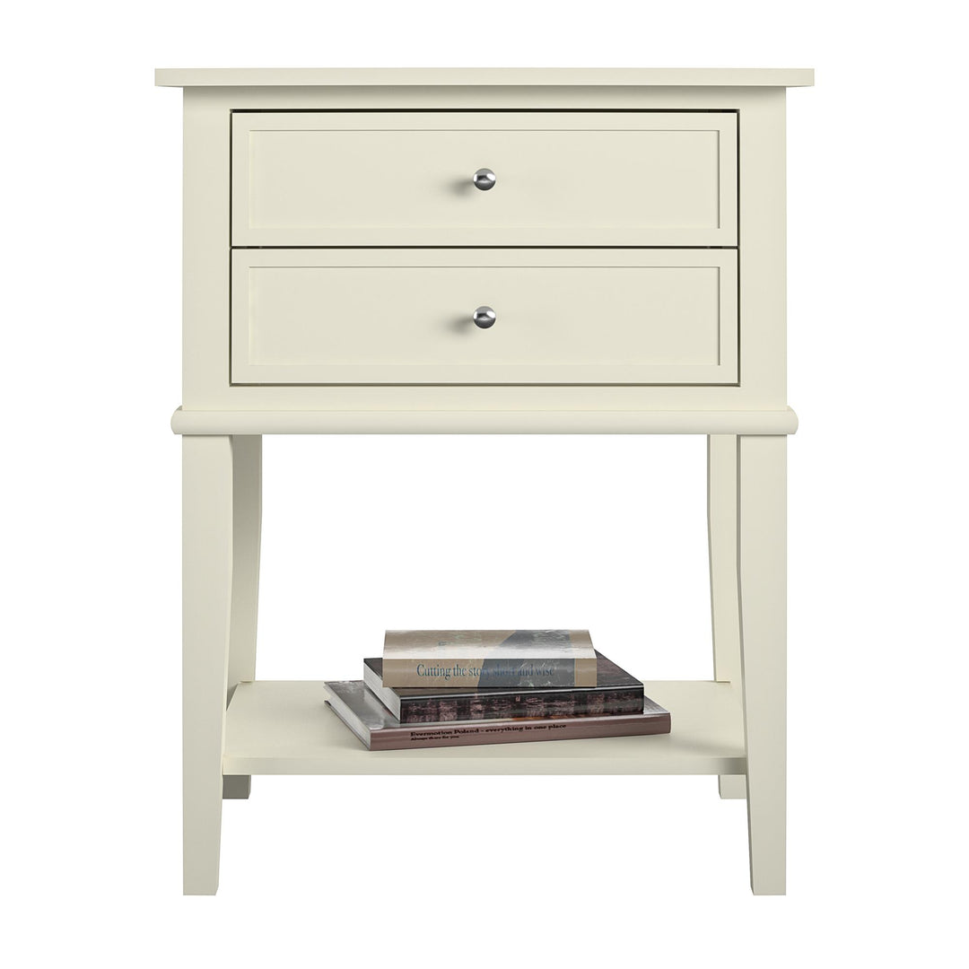 Modern Accent Table with Drawers and Shelf -  White