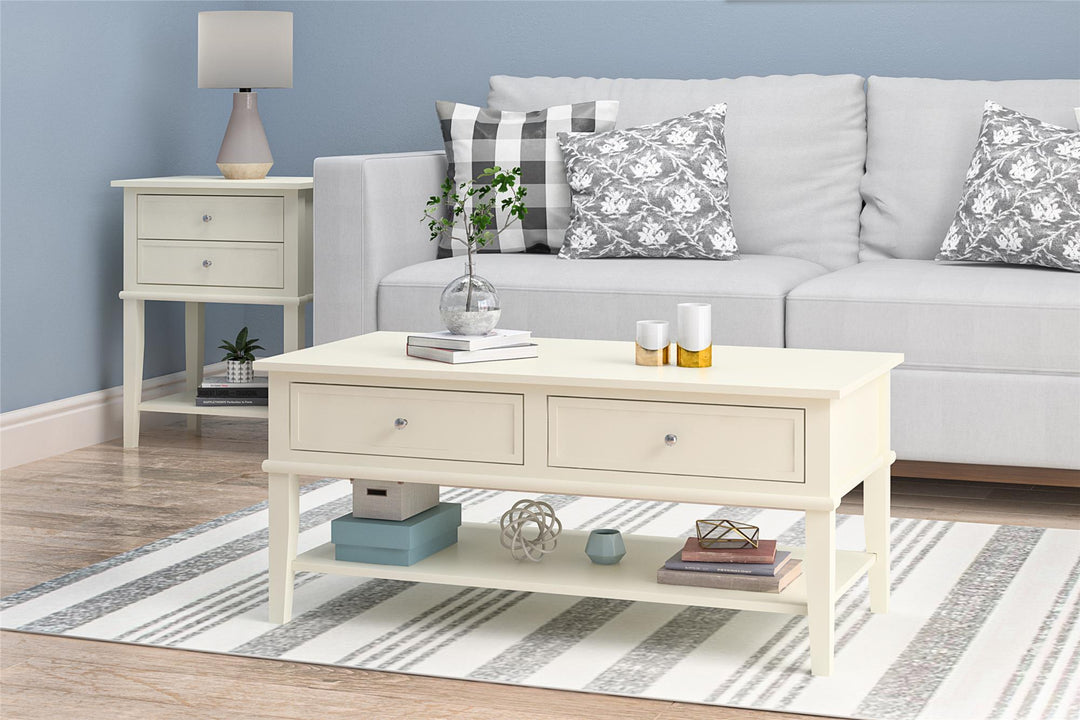 Franklin Coffee Table with Shelf -  White