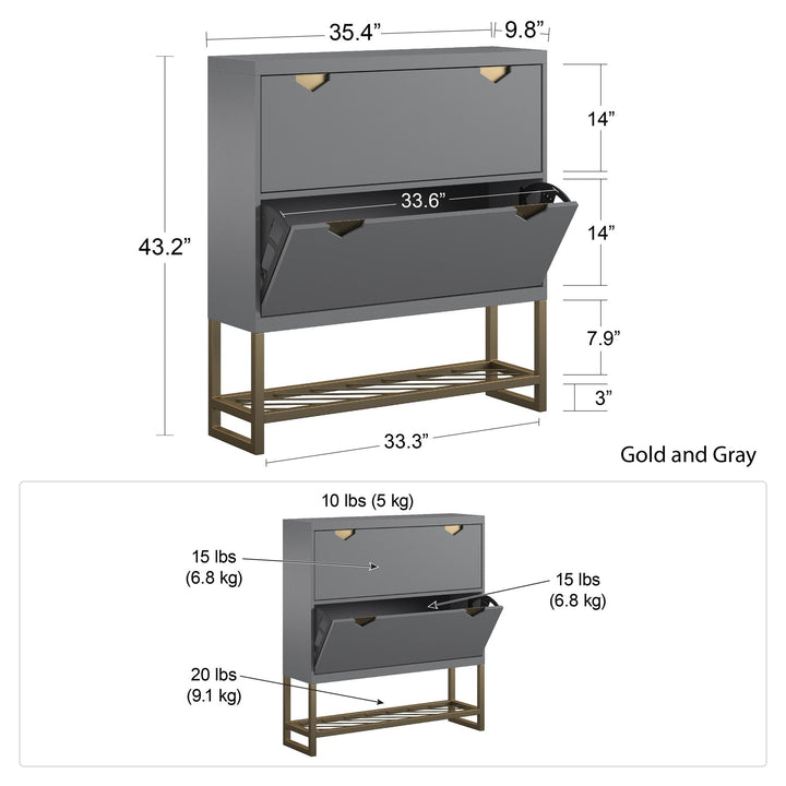 Brielle Entryway Shoe Storage with 2 Fold Out Drawers and a Bottom Shelf - Graphite Grey