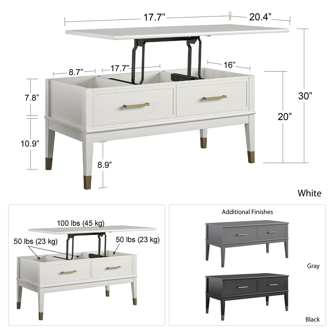 Westerleigh lift-top table style tips -  White