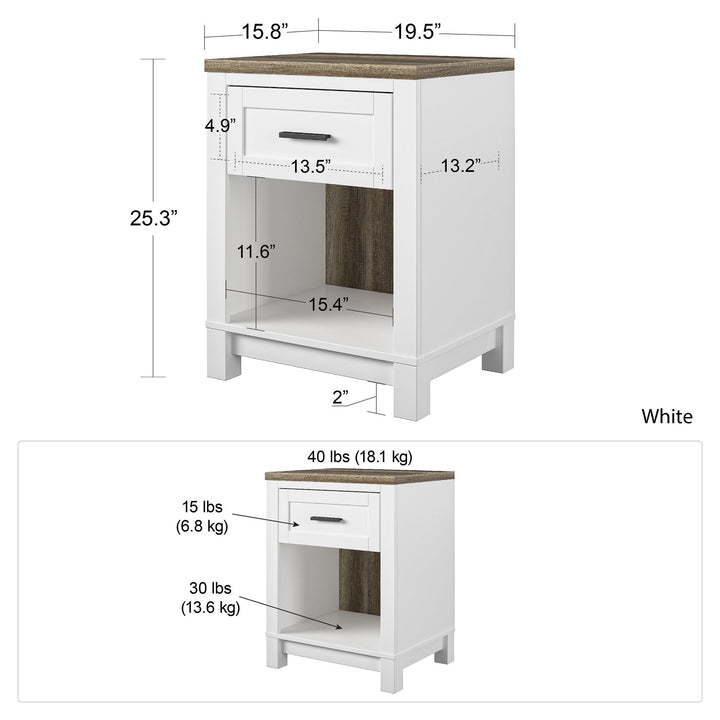 Chapel Hill 1 Drawer Nightstand for Bedroom -  White