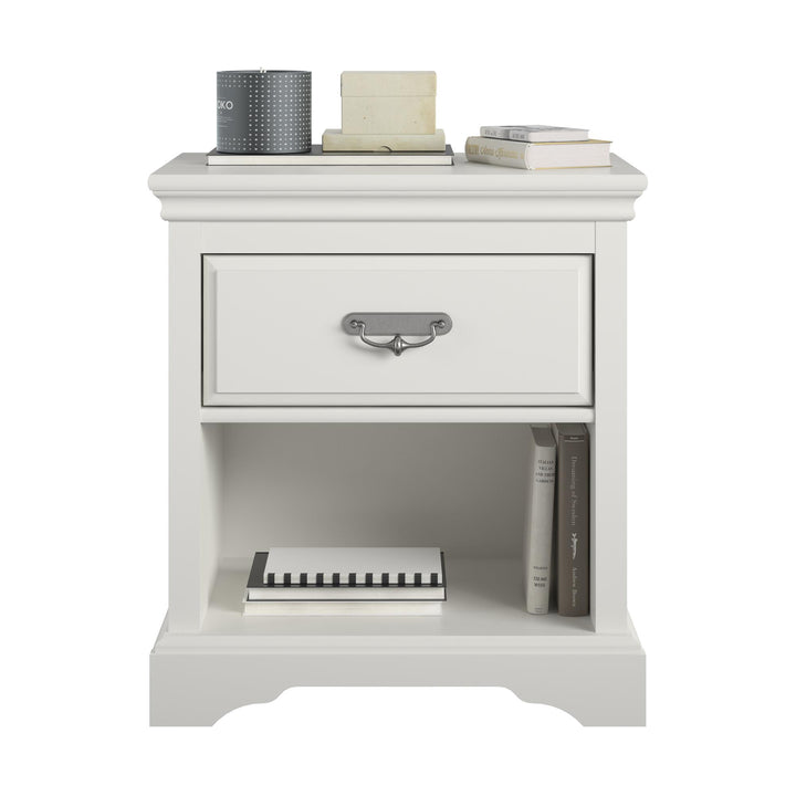 Modern bedside storage with Bristol's pewter pull design -  White