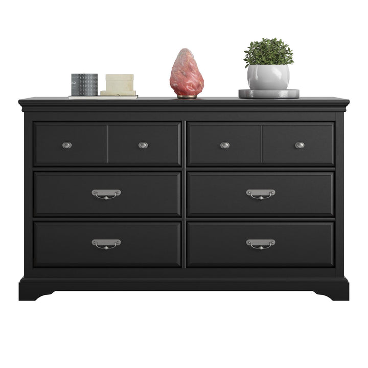 Bristol Traditional 6 Drawer Dresser with Elegant Moldings and Pewter Pulls - Black