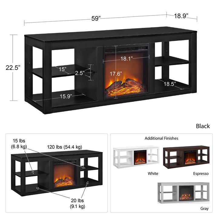 Parsons TV Stand with Electric Fireplace -  Espresso