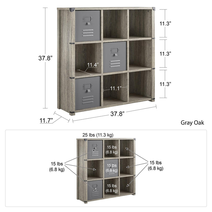 Modern design bookcase with metal accents -  Gray Oak