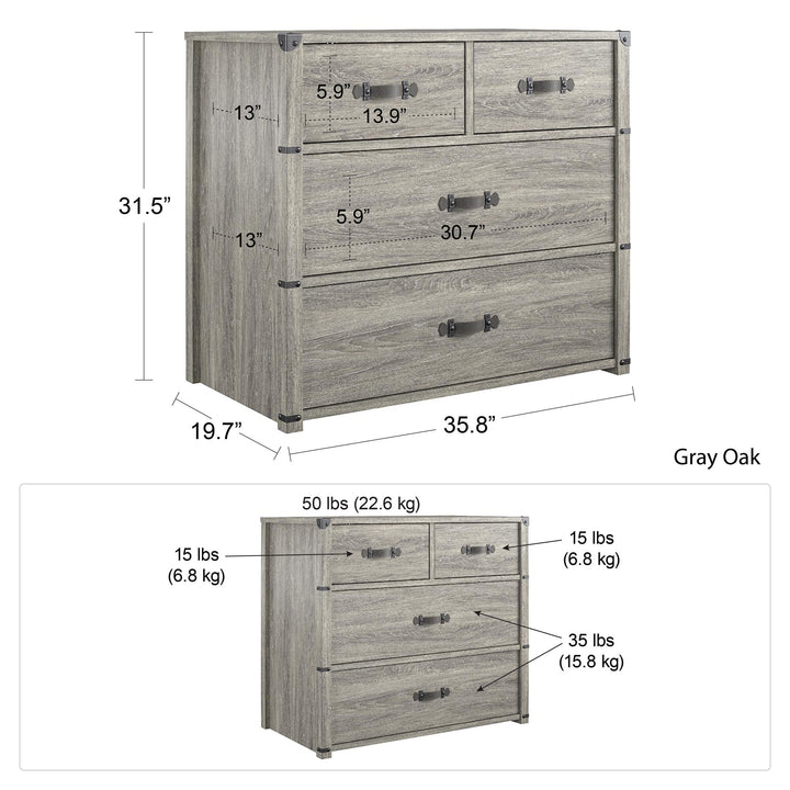 Nova Storage Dresser Leather Drawer Pulls -  Gray Oak