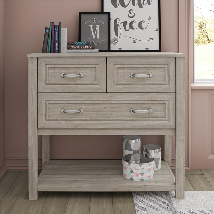 Sierra Ridge Levi kids' dresser features -  Light Walnut