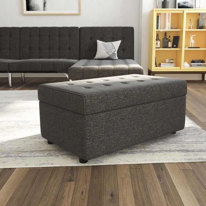Rectangular ottoman with storage - Grey Linen