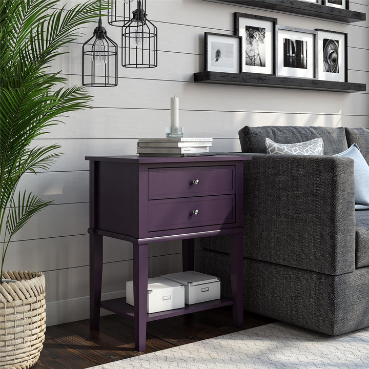 Accent Table with Drawers and Lower Shelf for Home -  Purple
