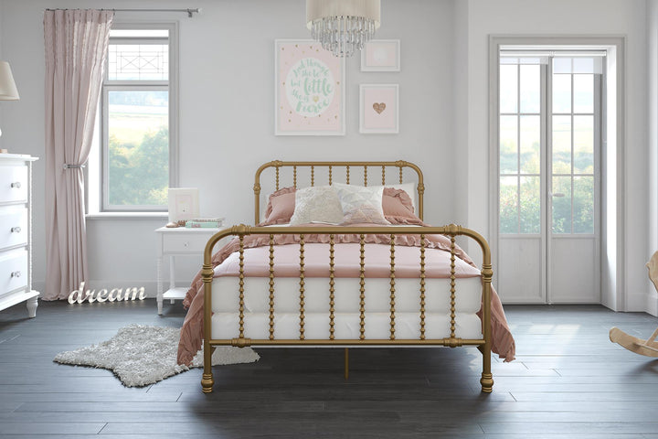 Monarch Hill Wren Metal Bed with Curved Scrollwork Design - Gold - Full
