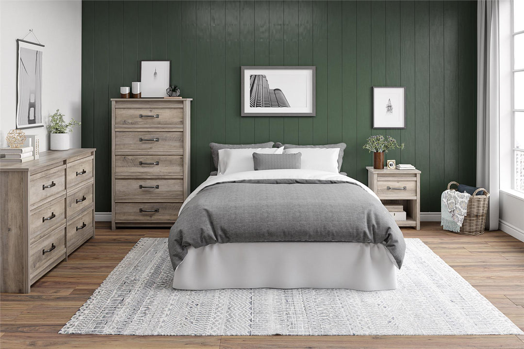 Bedroom Nightstand with Pewter Handles -  Gray Oak