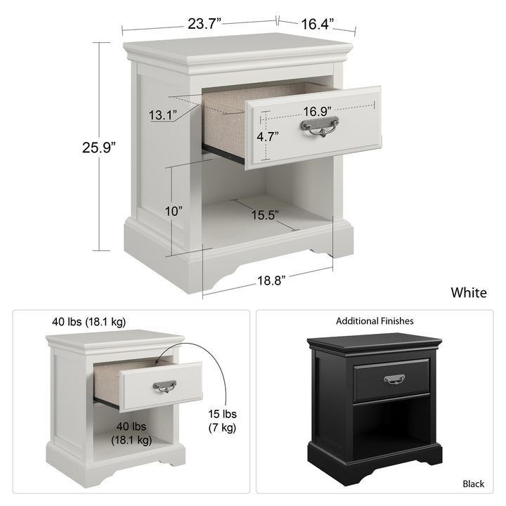 Bristol brand nightstand with elegant detailing -  White