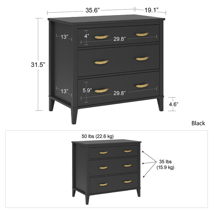 Organized storage with 3 drawer dresser -  Black