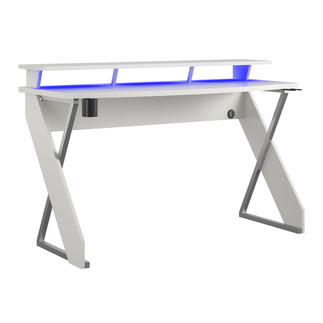 Xtreme LED Lights and Riser Gaming Desk -  White