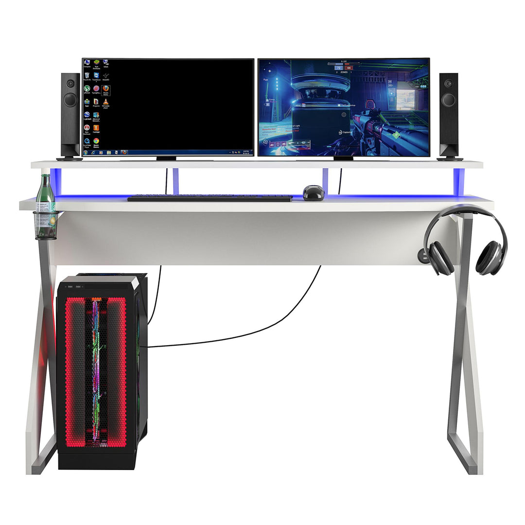 Gaming Desk Xtreme with Riser and LED Lights -  White
