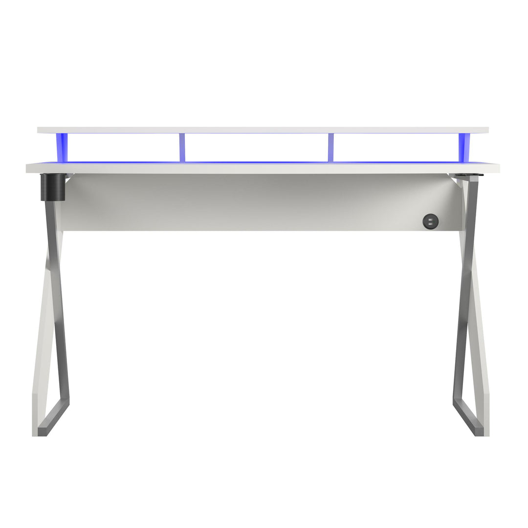 Xtreme Gaming Desk with Riser and LED Lights - White