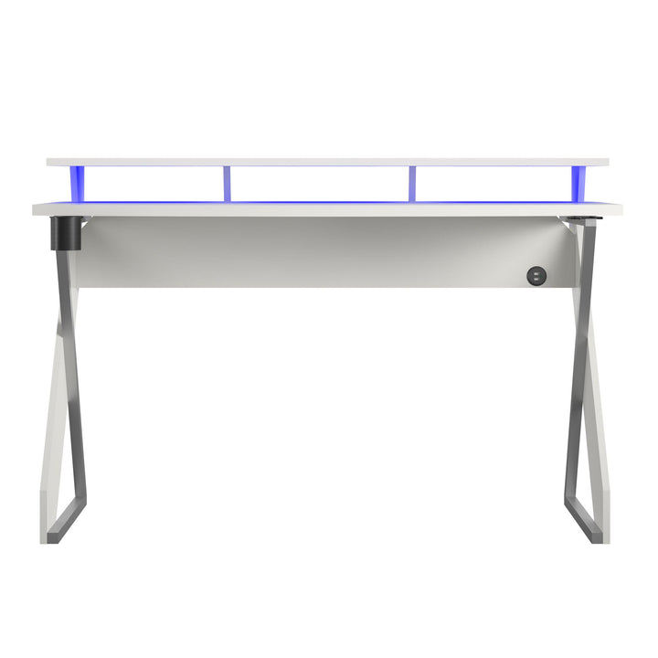 Xtreme Gaming Desk with Riser and LED Lights - White