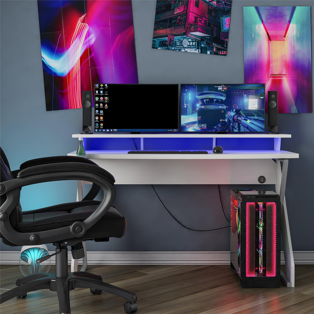 Xtreme Gaming Desk with Riser and LED Lights - White