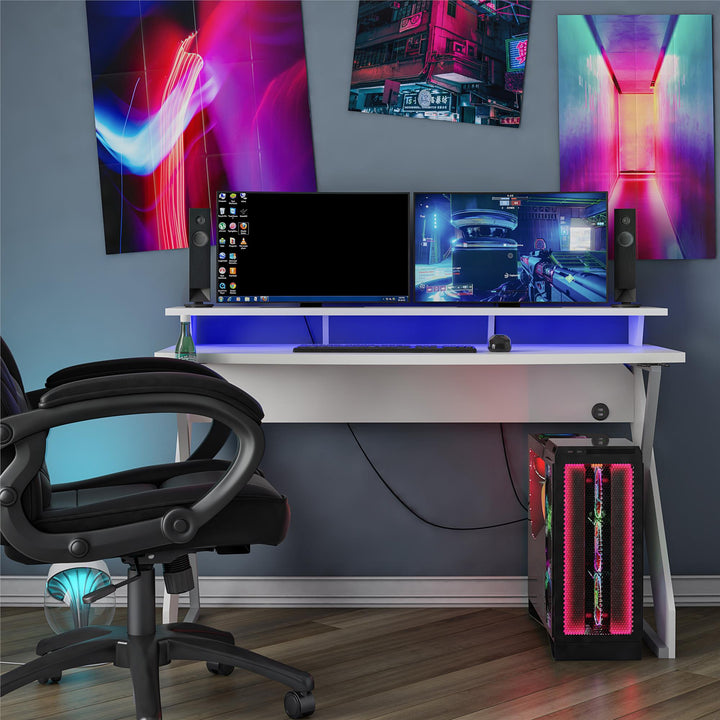 Xtreme Gaming Desk with Riser and LED Lights - White