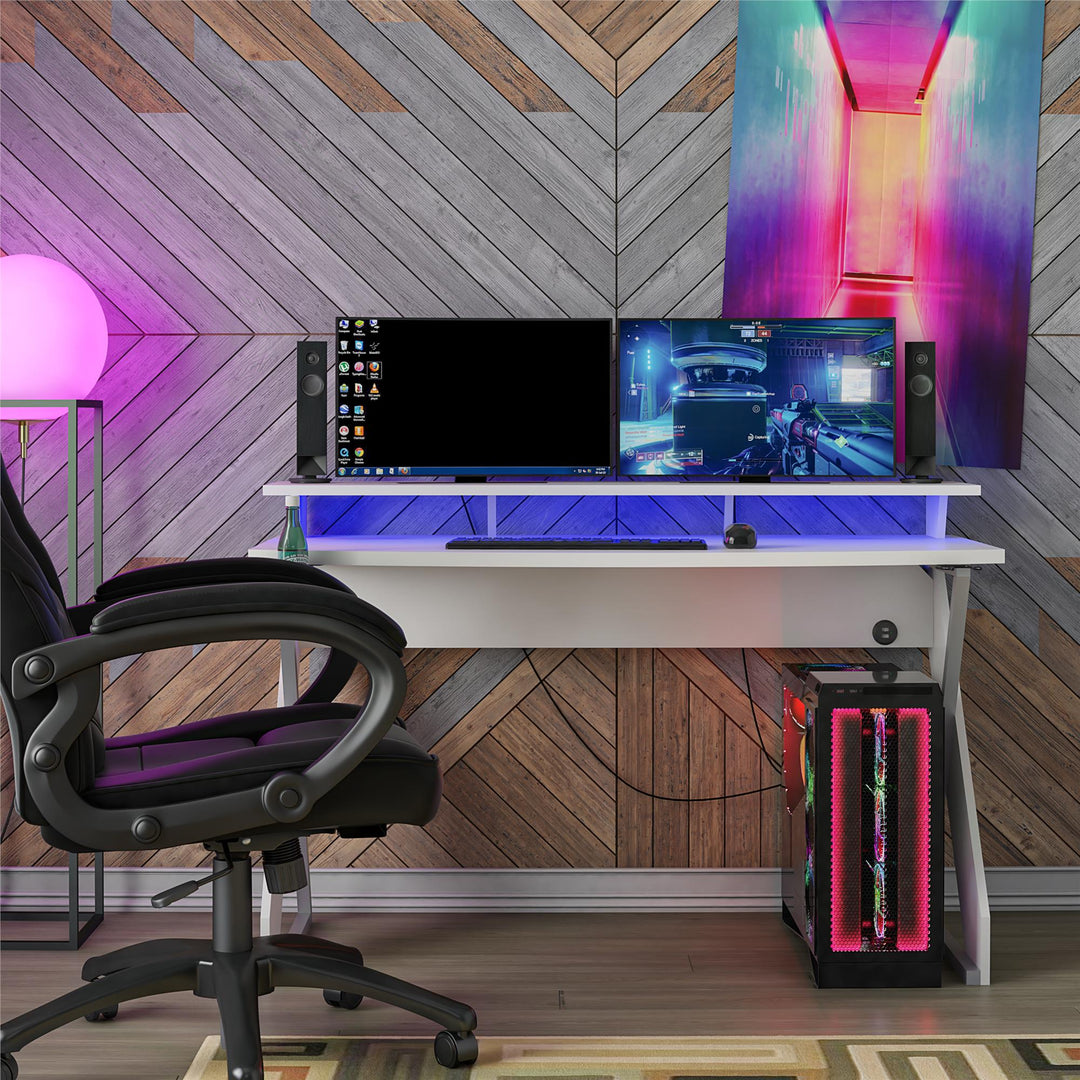 Xtreme Gaming Desk with Riser and LED Lights - White