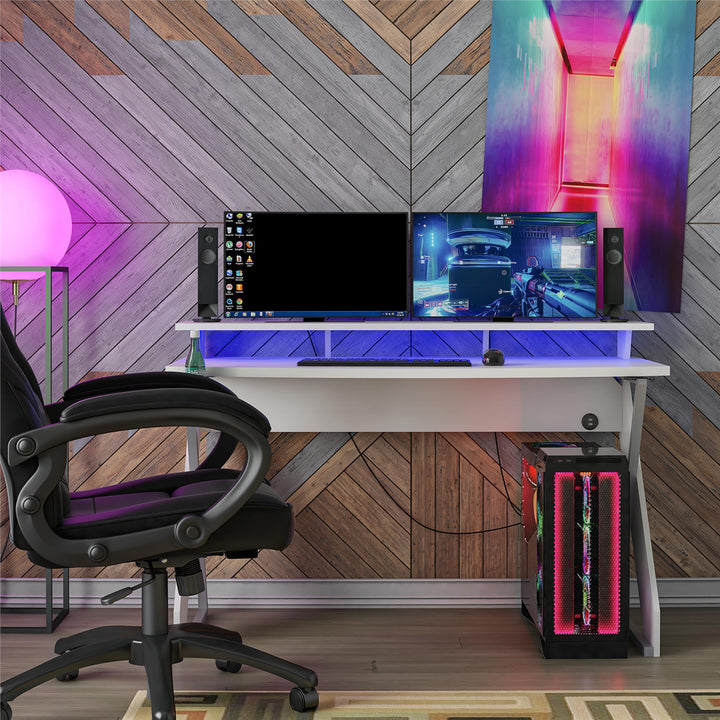 Xtreme Gaming Desk with Riser and LED Lights - White