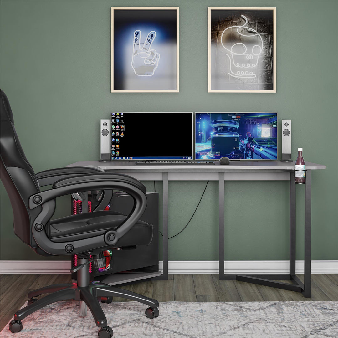 Quest Gaming Desk Workstation with CPU Stand -  Gray