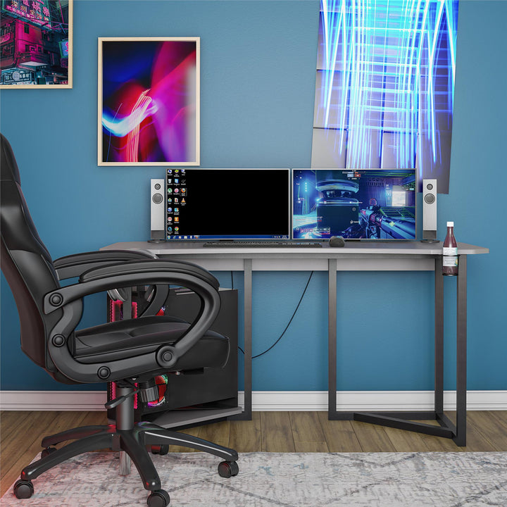 Curved Gaming Desk with CPU Stand -  Gray