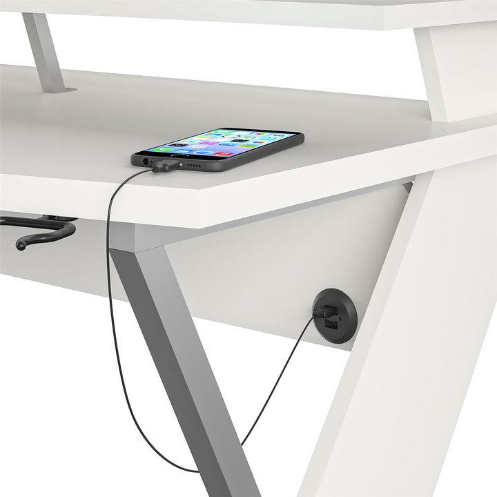 Xtreme Gaming Desk with Riser and LED Lights - White