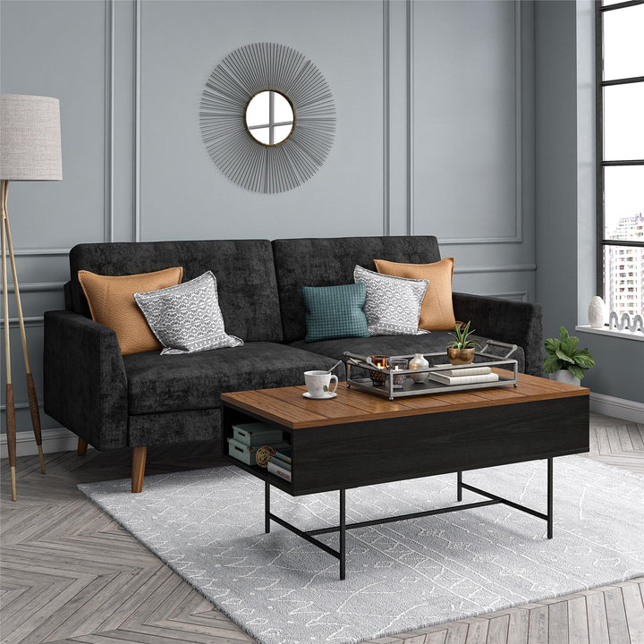 Reznor Lift-Top Coffee Table with Storage and Metal Frame - Black Oak