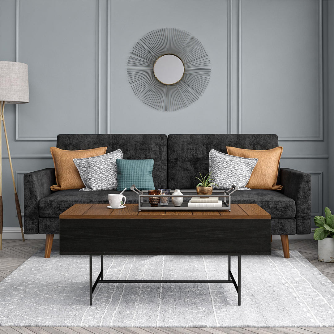 Reznor Lift-Top Coffee Table with Storage and Metal Frame - Black Oak