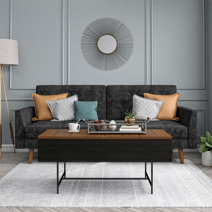 Reznor Lift-Top Coffee Table with Storage and Metal Frame - Black Oak