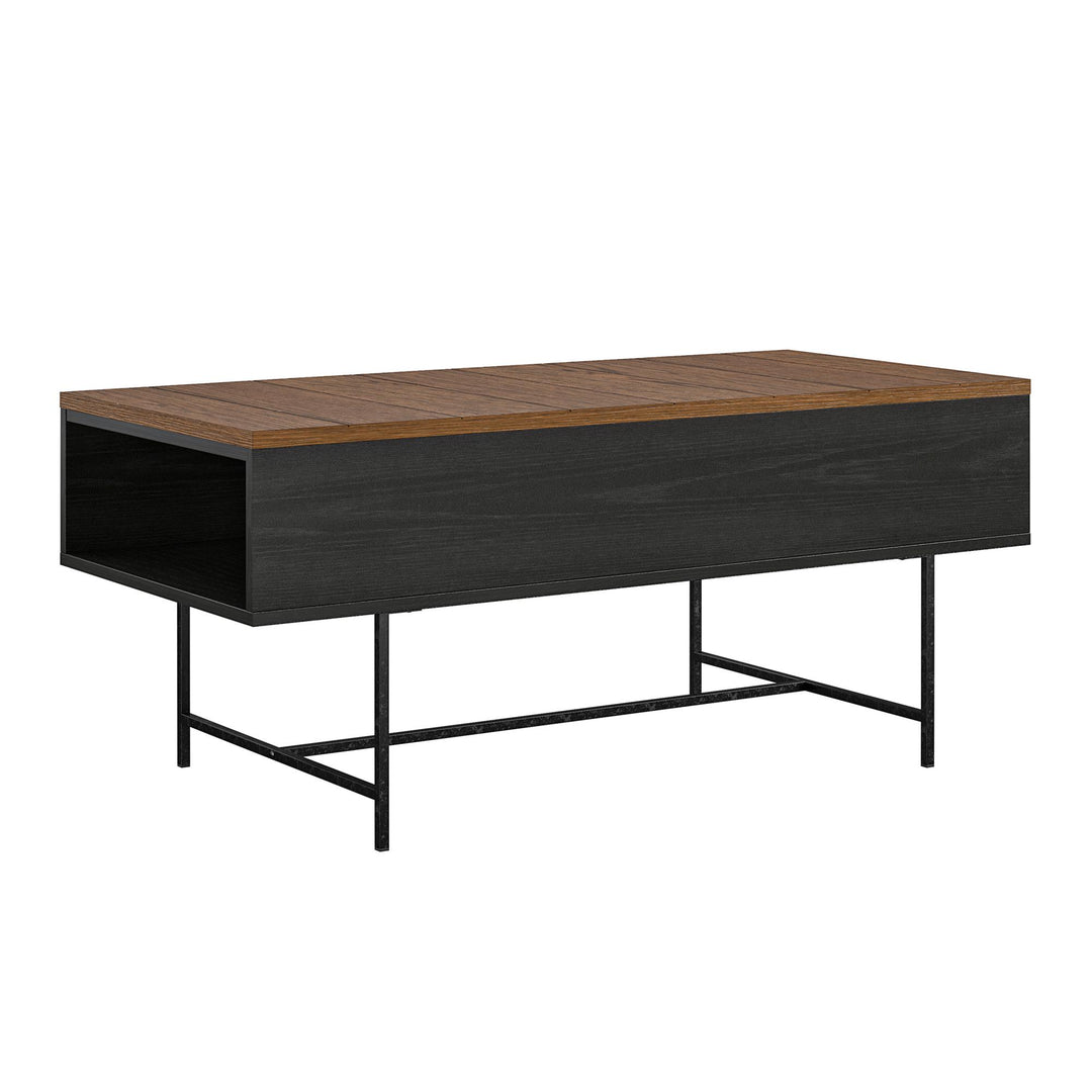 Reznor Lift-Top Coffee Table with Storage and Metal Frame - Black Oak
