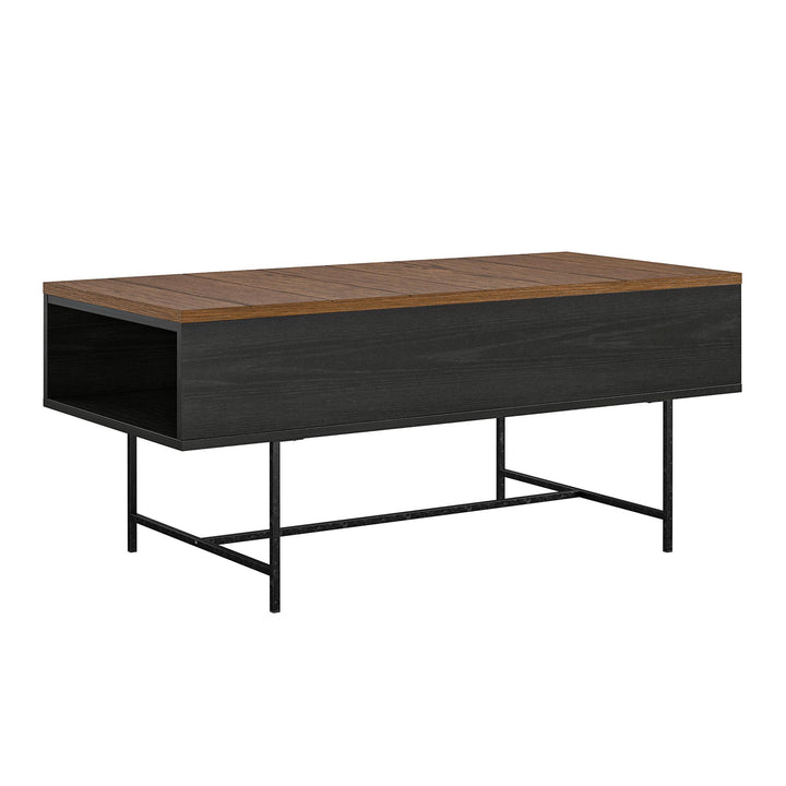 Reznor Lift-Top Coffee Table with Storage and Metal Frame - Black Oak