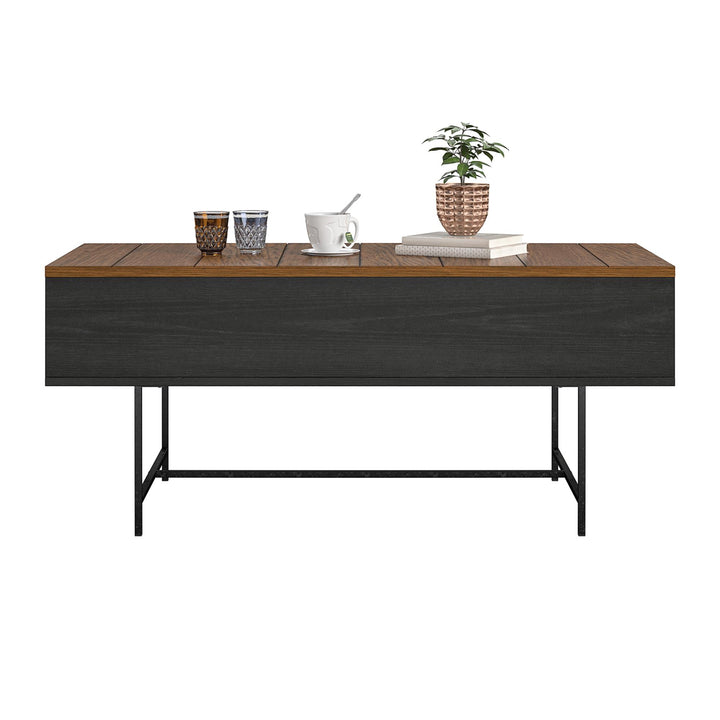 Reznor Lift-Top Coffee Table with Storage and Metal Frame - Black Oak