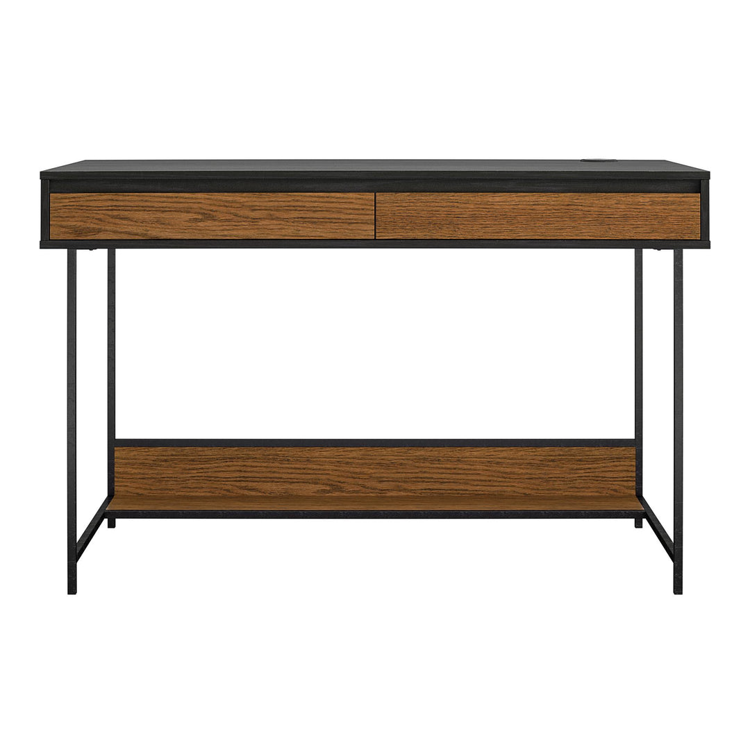 Reznor Computer Desk, with 2 Drawers and Wireless Charger  -  Black Oak