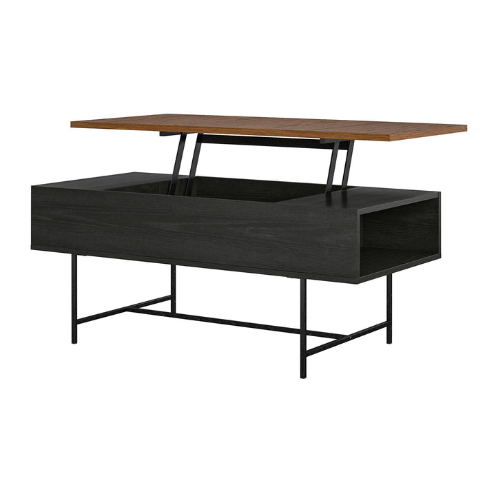 Reznor Lift-Top Coffee Table with Storage and Metal Frame - Black Oak