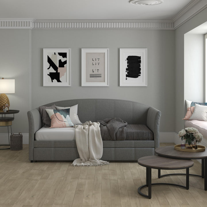 Halle Upholstered Daybed and Trundle Set -  Gray  -  Twin